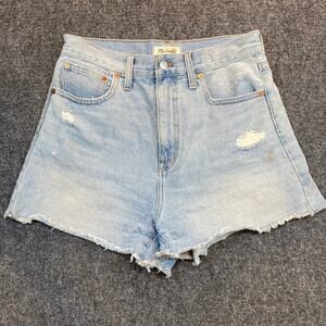 Madewell The Mom Jean Light Blue Distressed Cut Off Denim Shorts Womens Size 28
